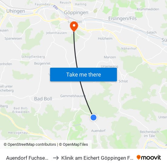 Auendorf Fuchsecksattel to Klinik am Eichert Göppingen Frauenklinik map