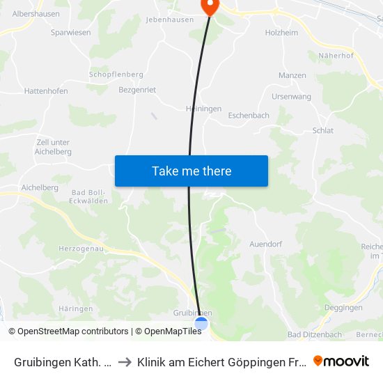 Gruibingen Kath. Kirche to Klinik am Eichert Göppingen Frauenklinik map