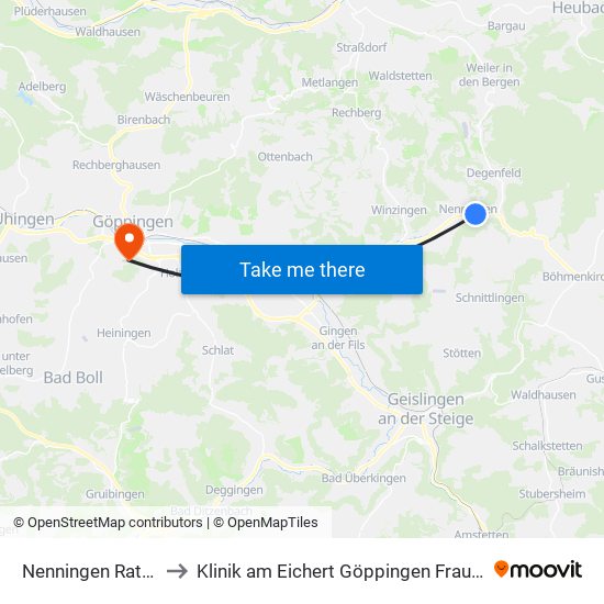 Nenningen Rathaus to Klinik am Eichert Göppingen Frauenklinik map