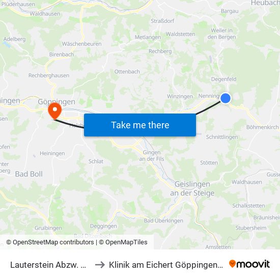 Lauterstein Abzw. Degenfeld to Klinik am Eichert Göppingen Frauenklinik map
