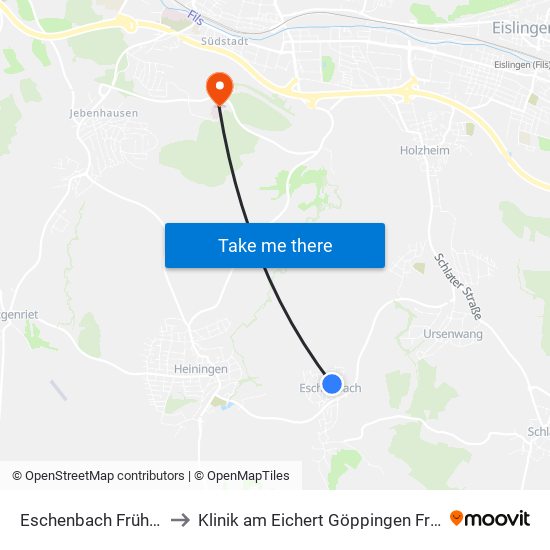 Eschenbach Frühlingstr. to Klinik am Eichert Göppingen Frauenklinik map