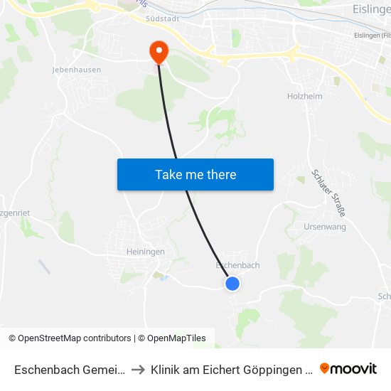 Eschenbach Gemeindehaus to Klinik am Eichert Göppingen Frauenklinik map
