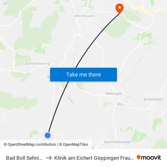 Bad Boll Sehningen to Klinik am Eichert Göppingen Frauenklinik map
