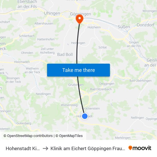 Hohenstadt Kirche to Klinik am Eichert Göppingen Frauenklinik map