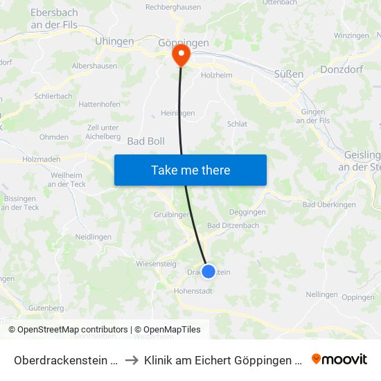 Oberdrackenstein Rathaus to Klinik am Eichert Göppingen Frauenklinik map