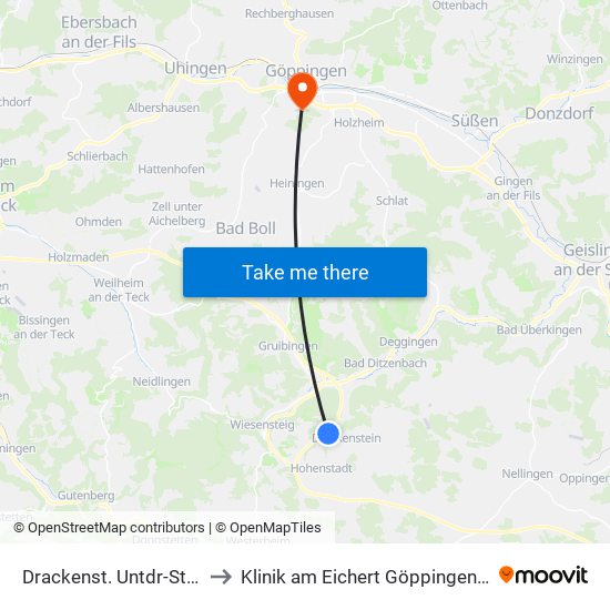 Drackenst. Untdr-Stein Kirche to Klinik am Eichert Göppingen Frauenklinik map