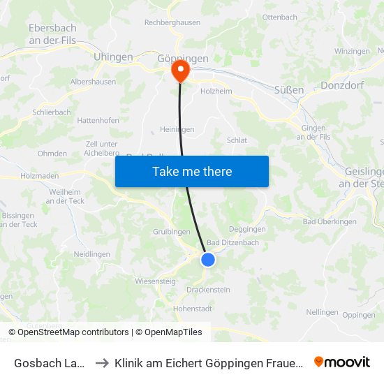 Gosbach Lamm to Klinik am Eichert Göppingen Frauenklinik map