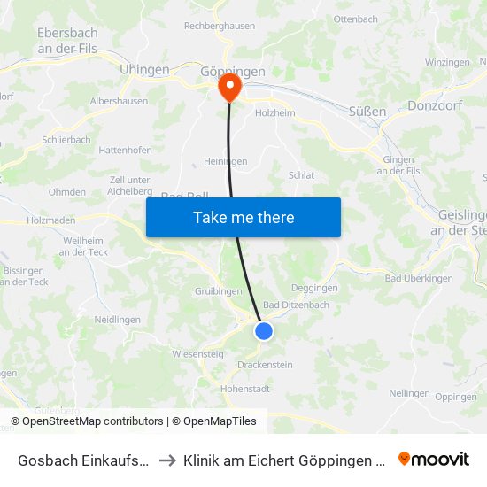 Gosbach Einkaufszentrum to Klinik am Eichert Göppingen Frauenklinik map