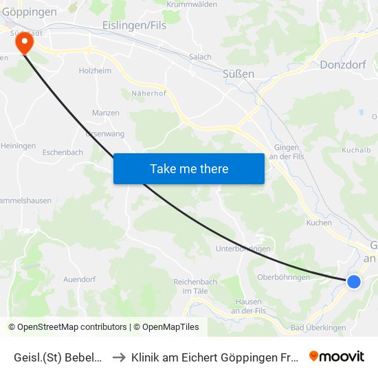 Geisl.(St) Bebelstraße to Klinik am Eichert Göppingen Frauenklinik map