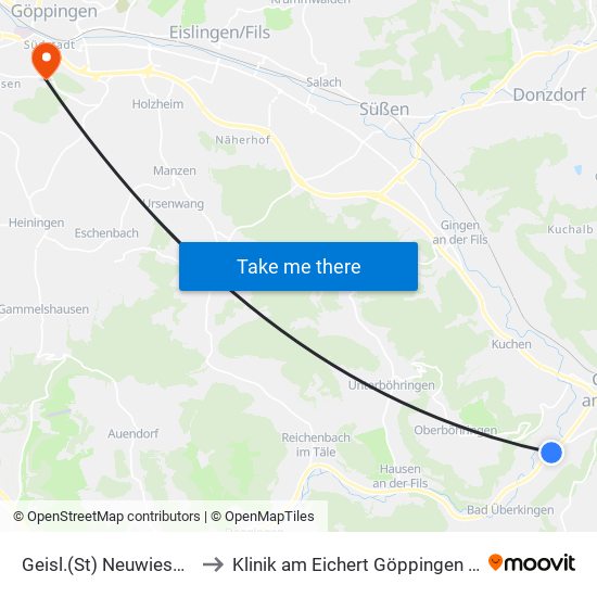 Geisl.(St) Neuwiesen (B466) to Klinik am Eichert Göppingen Frauenklinik map