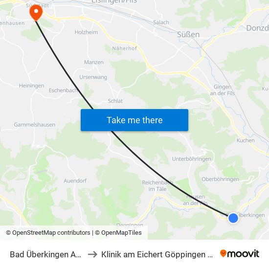 Bad Überkingen Autalhalle to Klinik am Eichert Göppingen Frauenklinik map