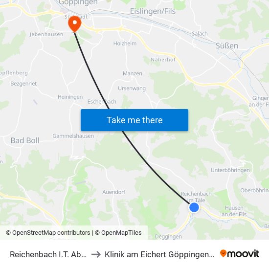 Reichenbach I.T. Abzw. B466 to Klinik am Eichert Göppingen Frauenklinik map