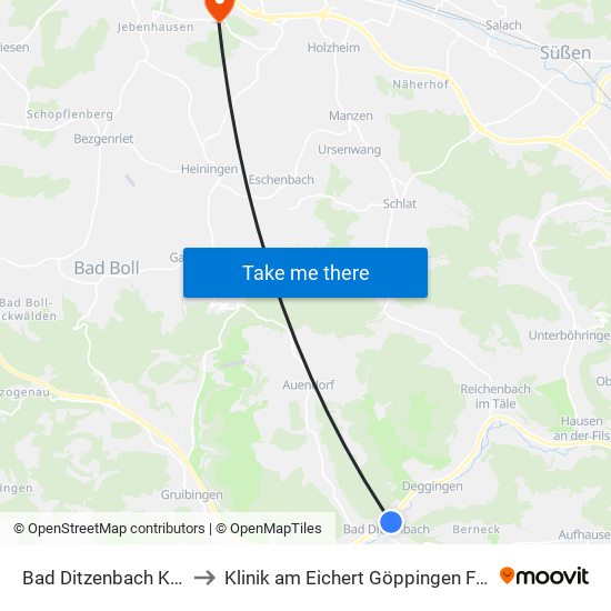 Bad Ditzenbach Kurklinik to Klinik am Eichert Göppingen Frauenklinik map