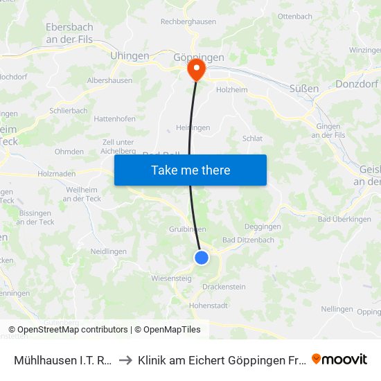 Mühlhausen I.T. Rathaus to Klinik am Eichert Göppingen Frauenklinik map