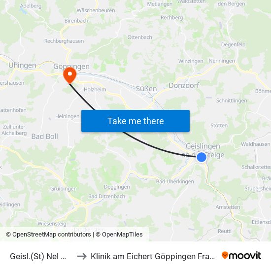 Geisl.(St) Nel Mezzo to Klinik am Eichert Göppingen Frauenklinik map