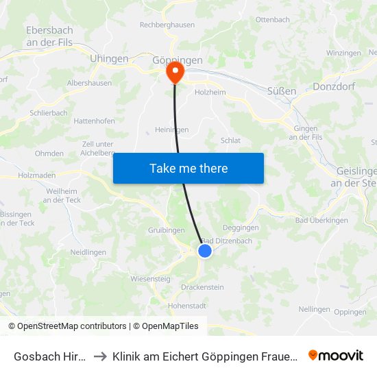 Gosbach Hirsch to Klinik am Eichert Göppingen Frauenklinik map