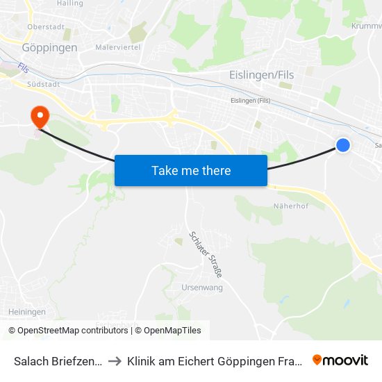 Salach Briefzentrum to Klinik am Eichert Göppingen Frauenklinik map
