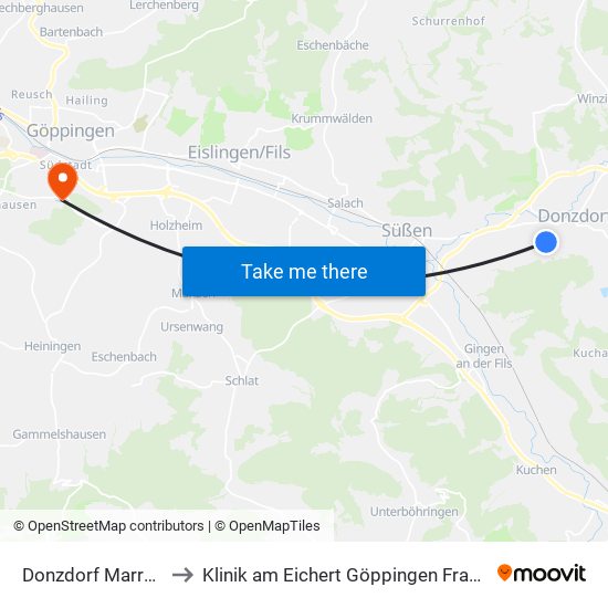 Donzdorf Marrenstr. to Klinik am Eichert Göppingen Frauenklinik map