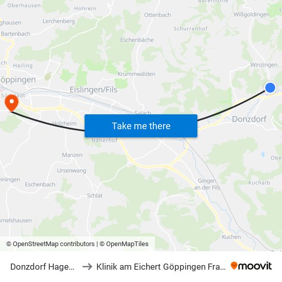 Donzdorf Hagenbuch to Klinik am Eichert Göppingen Frauenklinik map
