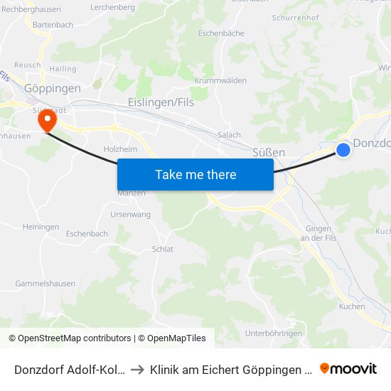Donzdorf Adolf-Kolping-Str. to Klinik am Eichert Göppingen Frauenklinik map