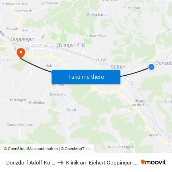 Donzdorf Adolf-Kolping-Str. to Klinik am Eichert Göppingen Frauenklinik map