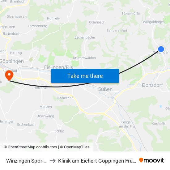 Winzingen Sportplatz to Klinik am Eichert Göppingen Frauenklinik map