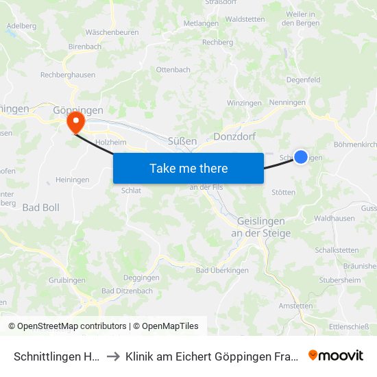 Schnittlingen Hirsch to Klinik am Eichert Göppingen Frauenklinik map