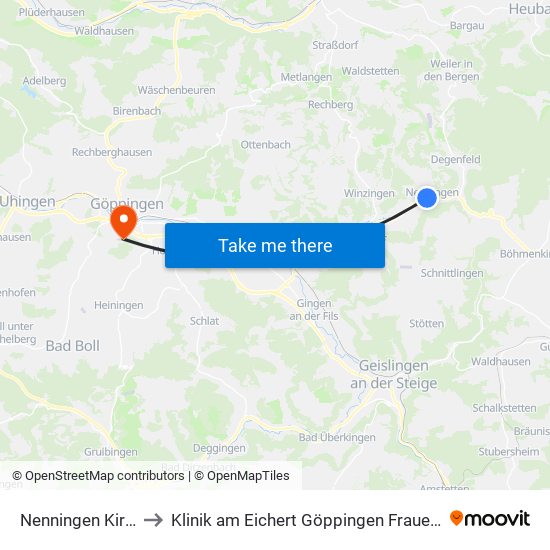 Nenningen Kirche to Klinik am Eichert Göppingen Frauenklinik map