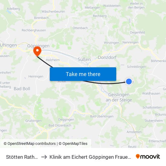 Stötten Rathaus to Klinik am Eichert Göppingen Frauenklinik map