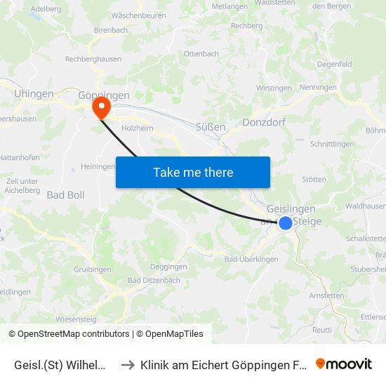 Geisl.(St) Wilhelmstraße to Klinik am Eichert Göppingen Frauenklinik map