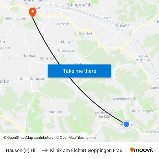 Hausen (F) Hirsch to Klinik am Eichert Göppingen Frauenklinik map