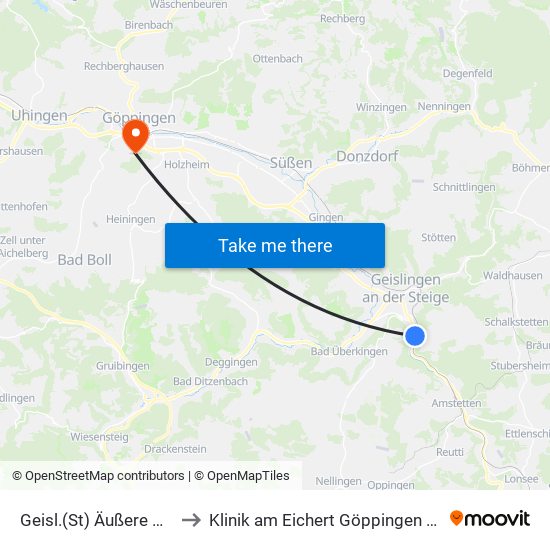 Geisl.(St) Äußere Hauptstr. to Klinik am Eichert Göppingen Frauenklinik map