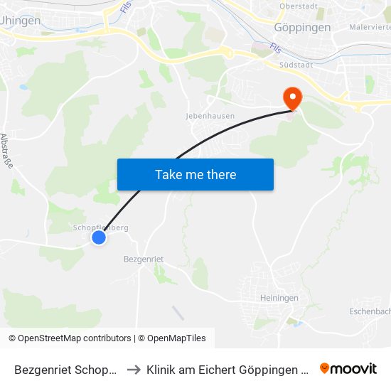 Bezgenriet Schopflenberg to Klinik am Eichert Göppingen Frauenklinik map