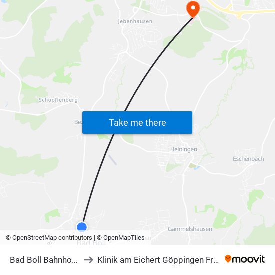 Bad Boll Bahnhofsallee to Klinik am Eichert Göppingen Frauenklinik map