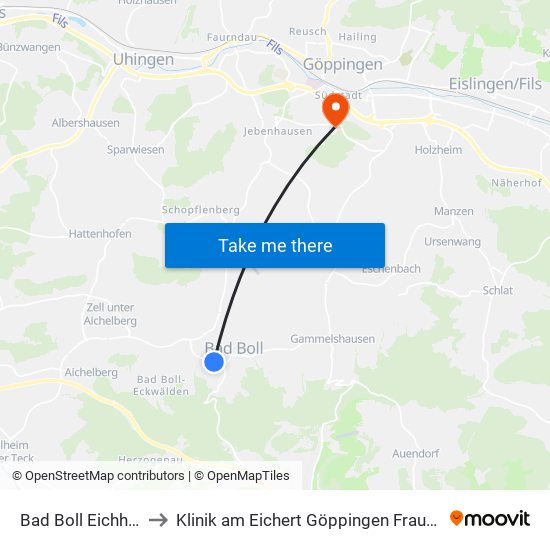 Bad Boll Eichhalde to Klinik am Eichert Göppingen Frauenklinik map