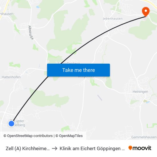 Zell (A) Kirchheimer Straße to Klinik am Eichert Göppingen Frauenklinik map