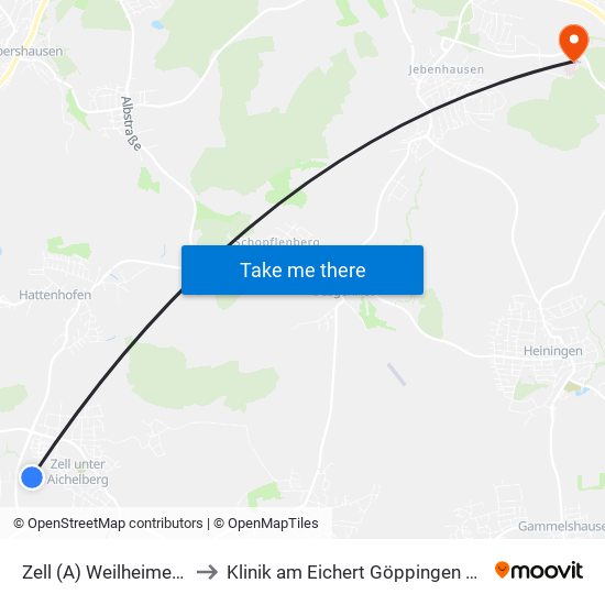 Zell (A) Weilheimer Straße to Klinik am Eichert Göppingen Frauenklinik map