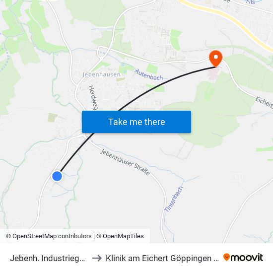 Jebenh. Industriegebiet Süd to Klinik am Eichert Göppingen Frauenklinik map