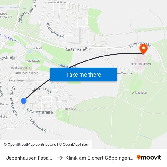 Jebenhausen Fasanenstraße to Klinik am Eichert Göppingen Frauenklinik map