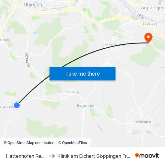 Hattenhofen Reustadt to Klinik am Eichert Göppingen Frauenklinik map