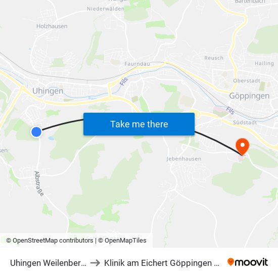 Uhingen Weilenberger Hof to Klinik am Eichert Göppingen Frauenklinik map