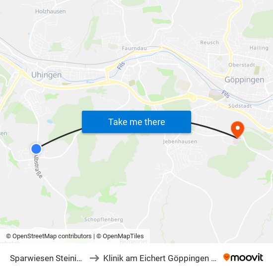 Sparwiesen Steinige Halde to Klinik am Eichert Göppingen Frauenklinik map