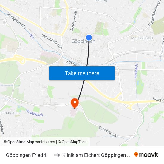 Göppingen Friedrichstraße to Klinik am Eichert Göppingen Frauenklinik map