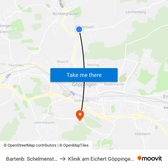 Bartenb. Schelmenstr./Friedhof to Klinik am Eichert Göppingen Frauenklinik map