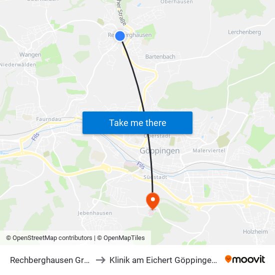 Rechberghausen Grundschule to Klinik am Eichert Göppingen Frauenklinik map