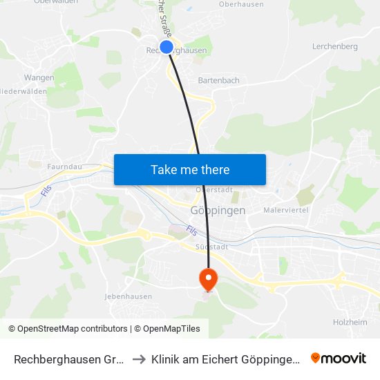 Rechberghausen Grundschule to Klinik am Eichert Göppingen Frauenklinik map