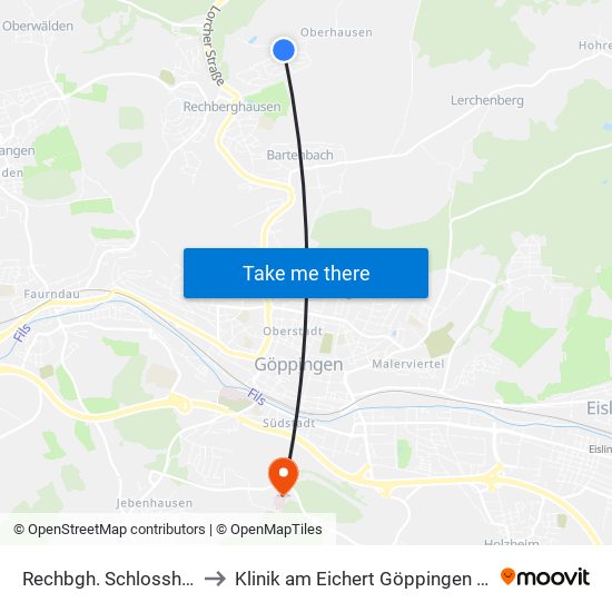 Rechbgh. Schlosshofstraße to Klinik am Eichert Göppingen Frauenklinik map