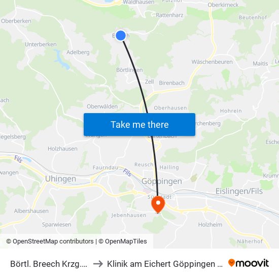 Börtl. Breech Krzg. Rattenh. to Klinik am Eichert Göppingen Frauenklinik map