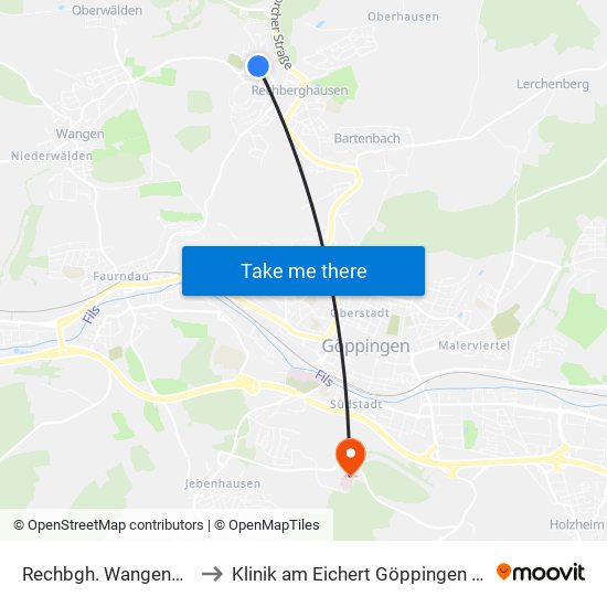 Rechbgh. Wangener Straße to Klinik am Eichert Göppingen Frauenklinik map