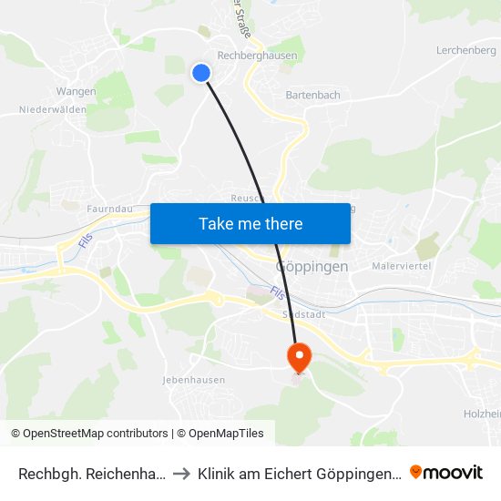 Rechbgh. Reichenhardtstraße to Klinik am Eichert Göppingen Frauenklinik map